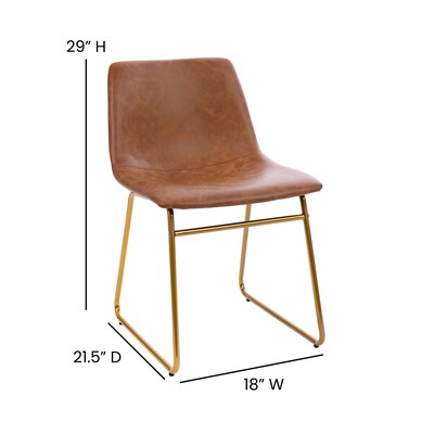 Flash Furniture Mid-Century Modern LeatherSoft Dining Chair, Light Brown, 2/Pack (ETER1834518LB)