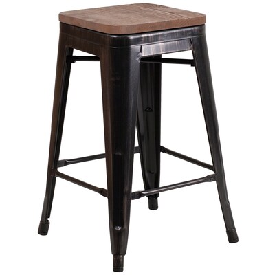 Flash Furniture Lily Industrial Metal Counter Height Stool without Back, Black-Antique Gold, 4-Pieces/Pack (4CH3132024BQW)