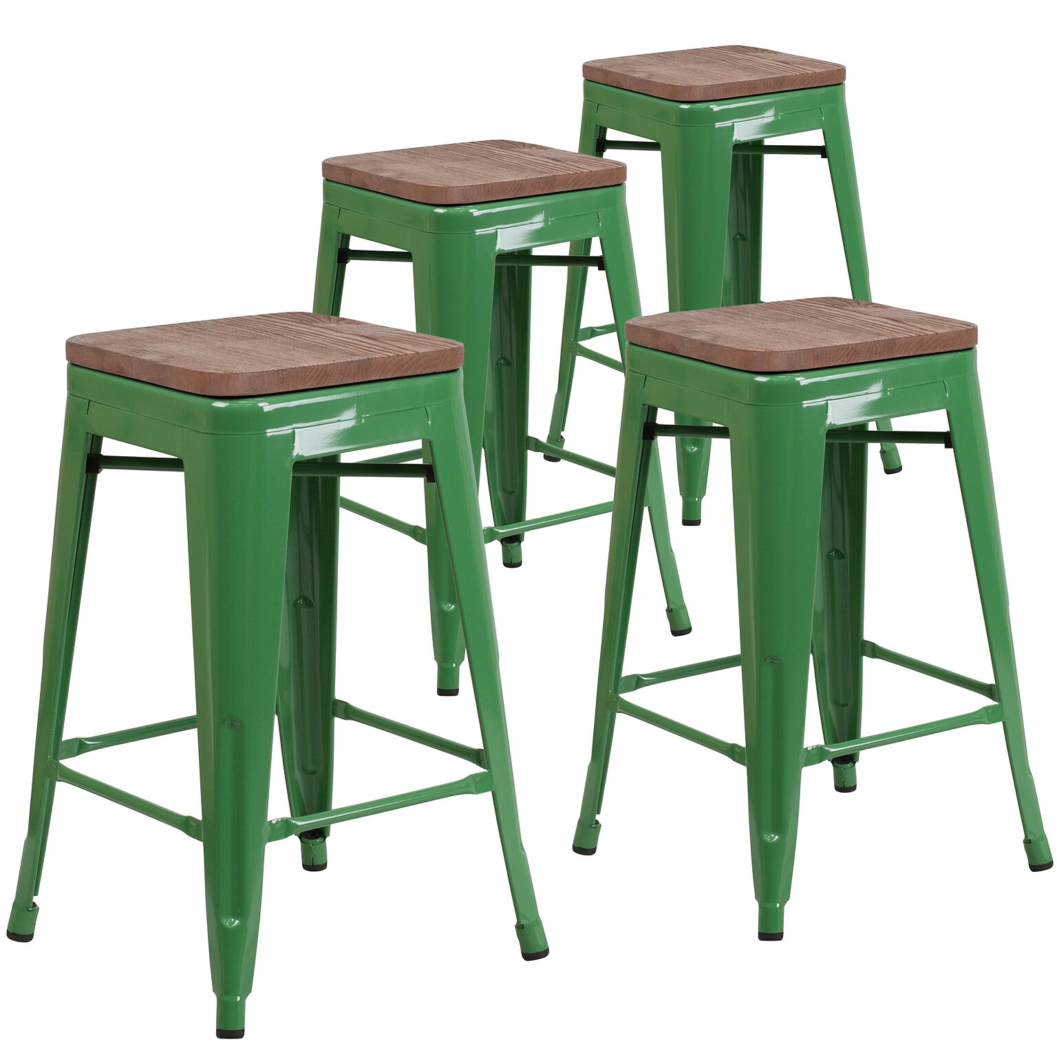 Flash Furniture Lily Industrial Metal Counter Height Stool without Back, Green, 4-Pieces/Pack (4CH3132024GNW)