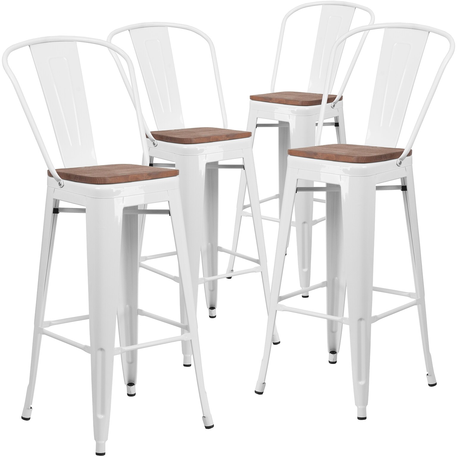 Flash Furniture Lily Contemporary Metal Vertical Back Barstool, White, 4-Pieces/Pack (4CH3132030GBWHW)