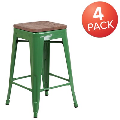 Flash Furniture Lily Industrial Metal Counter Height Stool without Back, Green, 4-Pieces/Pack (4CH3132024GNW)