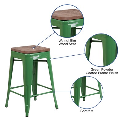 Flash Furniture Lily Industrial Metal Counter Height Stool without Back, Green, 4-Pieces/Pack (4CH3132024GNW)
