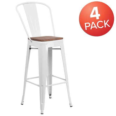 Flash Furniture Lily Contemporary Metal Vertical Back Barstool, White, 4-Pieces/Pack (4CH3132030GBWHW)
