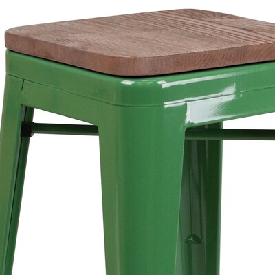 Flash Furniture Lily Industrial Metal Counter Height Stool without Back, Green, 4-Pieces/Pack (4CH3132024GNW)