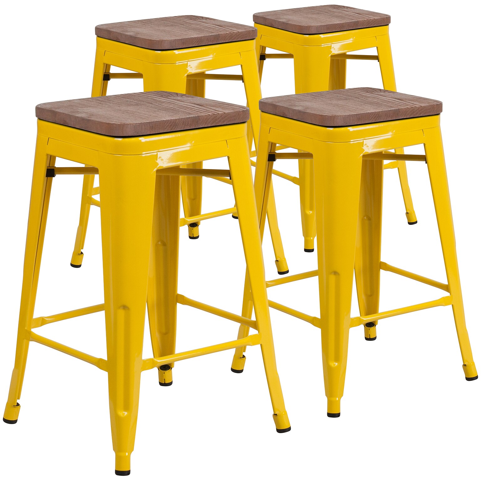 Flash Furniture Lily Industrial Metal Counter Height Stool without Back, Yellow, 4-Pieces/Pack (4CH3132024YLW)