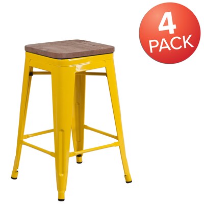 Flash Furniture Lily Industrial Metal Counter Height Stool without Back, Yellow, 4-Pieces/Pack (4CH3132024YLW)
