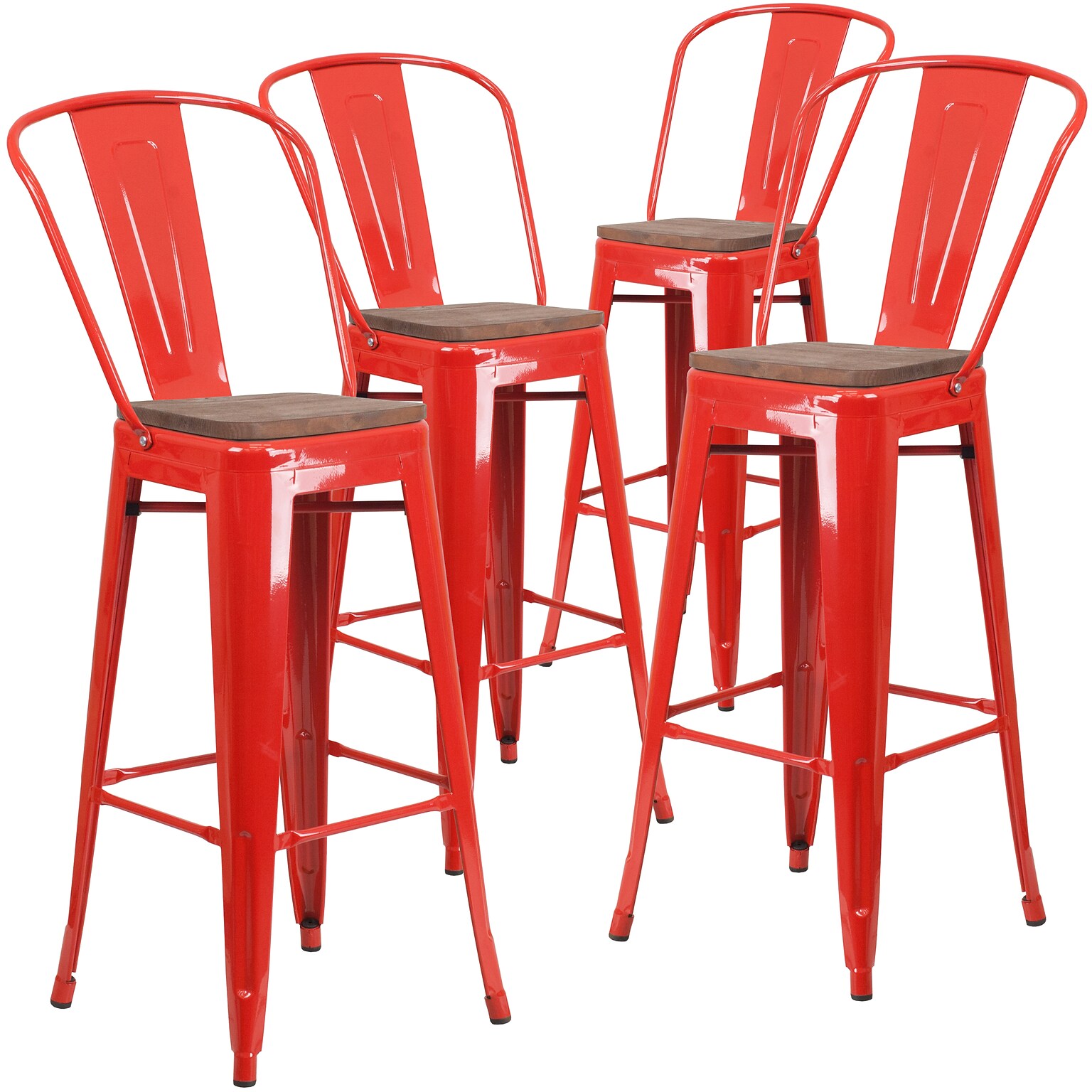 Flash Furniture Lily Contemporary Metal Vertical Back Barstool, Red, 4-Pieces/Pack (4CH3132030GBRDW)