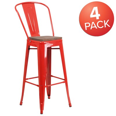 Flash Furniture Lily Contemporary Metal Vertical Back Barstool, Red, 4-Pieces/Pack (4CH3132030GBRDW)