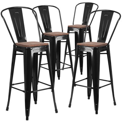 Flash Furniture Lily Contemporary Metal Vertical Back Barstool, Black, 4-Pieces/Pack (4CH3132030GBBKW)