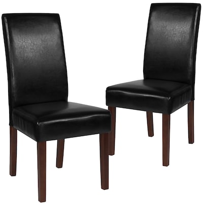 Flash Furniture Greenwich Series Mid-Century Modern LeatherSoft Parsons Dining Chair, Black, 2/Pack