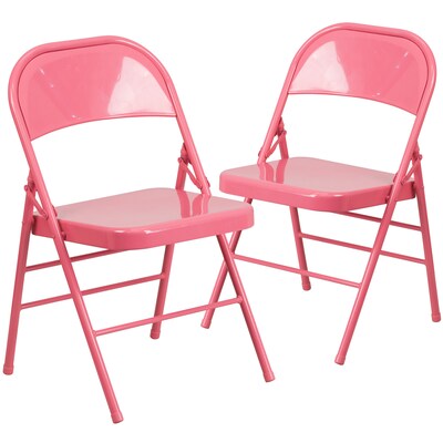 Flash Furniture HERCULES COLORBURST Series Metal Folding Chair, Bubblegum Pink, Set of 2 (2HF3PINK)