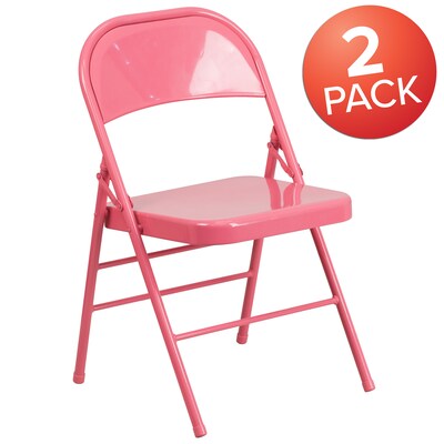 Flash Furniture HERCULES COLORBURST Series Metal Folding Chair, Bubblegum Pink, Set of 2 (2HF3PINK)