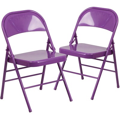 Flash Furniture HERCULES COLORBURST Series Metal Folding Chair, Impulsive Purple, Set of 2 (2HF3PUR)