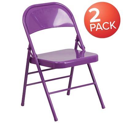 Flash Furniture HERCULES COLORBURST Series Metal Folding Chair, Impulsive Purple, Set of 2 (2HF3PUR)