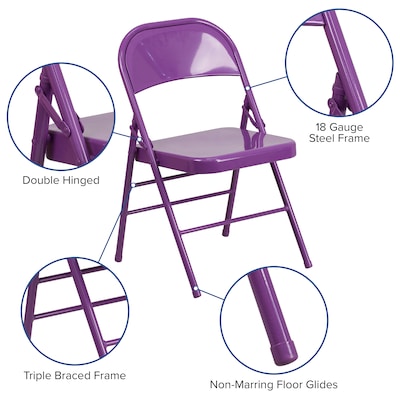 Flash Furniture HERCULES COLORBURST Series Metal Folding Chair, Impulsive Purple, Set of 2 (2HF3PUR)