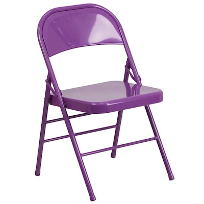 Flash Furniture HERCULES COLORBURST Series Metal Folding Chair, Impulsive Purple, Set of 2 (2HF3PUR)