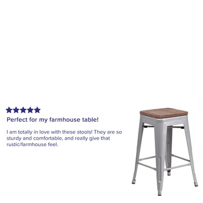 Flash Furniture Lily Industrial Metal Counter Height Stool without Back, Silver, 4-Pieces/Pack (4CH3132024SILW)