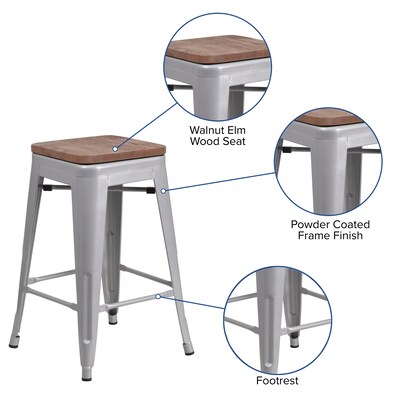 Flash Furniture Lily Industrial Metal Counter Height Stool without Back, Silver, 4-Pieces/Pack (4CH3132024SILW)