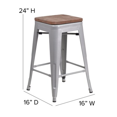 Flash Furniture Lily Industrial Metal Counter Height Stool without Back, Silver, 4-Pieces/Pack (4CH3132024SILW)