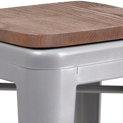 Flash Furniture Lily Industrial Metal Counter Height Stool without Back, Silver, 4-Pieces/Pack (4CH3132024SILW)