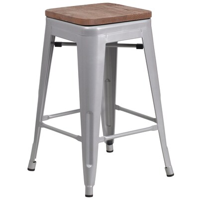 Flash Furniture Lily Industrial Metal Counter Height Stool without Back, Silver, 4-Pieces/Pack (4CH3132024SILW)