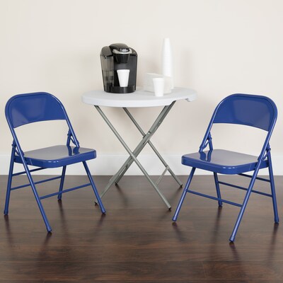Flash Furniture HERCULES COLORBURST Series Metal Folding Chair, Cobalt Blue, Set of 2 (2HF3BLUE)
