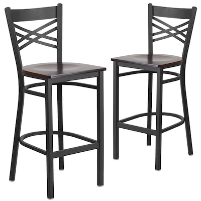 Flash Furniture HERCULES Series Traditional Metal X-Back Barstool, Black/Walnut Wood Seat, 2-Pieces/Pack (2XU6FOBXBARWAW)