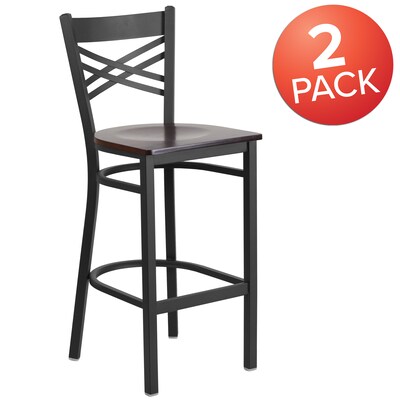 Flash Furniture HERCULES Series Traditional Metal X-Back Barstool, Black/Walnut Wood Seat, 2-Pieces/Pack (2XU6FOBXBARWAW)