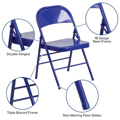 Flash Furniture HERCULES COLORBURST Series Metal Folding Chair, Cobalt Blue, Set of 2 (2HF3BLUE)