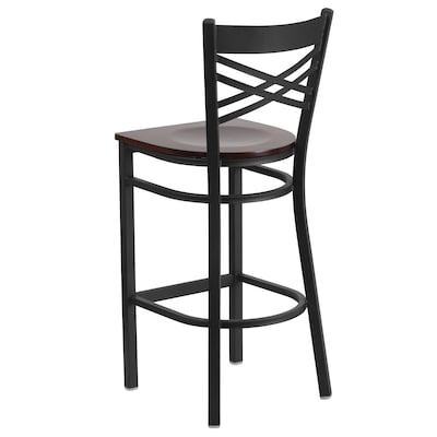 Flash Furniture HERCULES Series Traditional Metal X-Back Barstool, Black/Walnut Wood Seat, 2-Pieces/Pack (2XU6FOBXBARWAW)