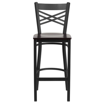 Flash Furniture HERCULES Series Traditional Metal X-Back Barstool, Black/Walnut Wood Seat, 2-Pieces/Pack (2XU6FOBXBARWAW)