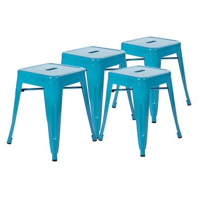 Flash Furniture Kai Industrial Iron Table Height Stackable Restaurant Stool without Back, Teal, 4-Pieces/Pack (ETBT350318TL)