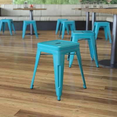 Flash Furniture Kai Industrial Iron Table Height Stackable Restaurant Stool without Back, Teal, 4-Pieces/Pack (ETBT350318TL)