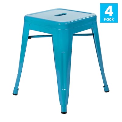 Flash Furniture Kai Industrial Iron Table Height Stackable Restaurant Stool without Back, Teal, 4-Pieces/Pack (ETBT350318TL)
