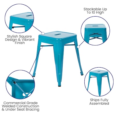 Flash Furniture Kai Industrial Iron Table Height Stackable Restaurant Stool without Back, Teal, 4-Pieces/Pack (ETBT350318TL)