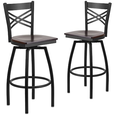 Flash Furniture HERCULES Series Traditional Metal X-Back Barstool, Black/Walnut Wood Seat, 2-Pieces/Pack (2XU6F8BXSWVWAW)
