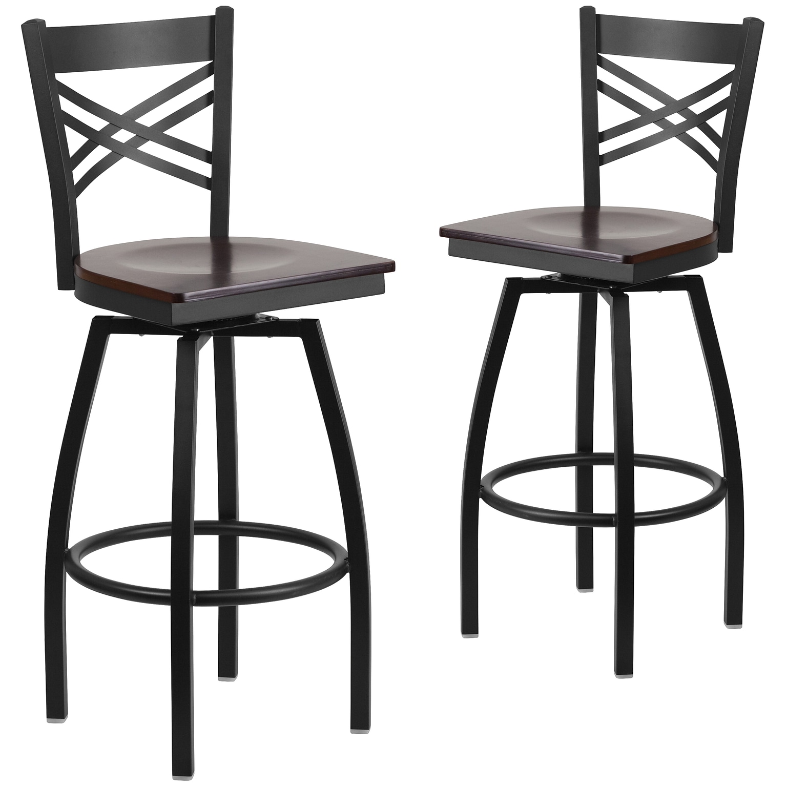 Flash Furniture HERCULES Series Traditional Metal X-Back Barstool, Black/Walnut Wood Seat, 2-Pieces/Pack (2XU6F8BXSWVWAW)