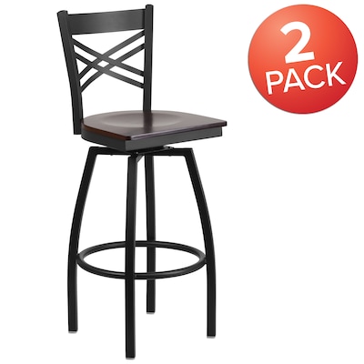 Flash Furniture HERCULES Series Traditional Metal X-Back Barstool, Black/Walnut Wood Seat, 2-Pieces/Pack (2XU6F8BXSWVWAW)