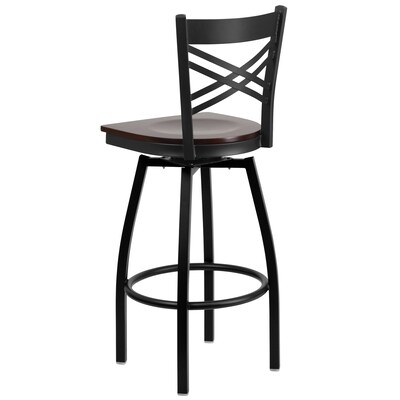 Flash Furniture HERCULES Series Traditional Metal X-Back Barstool, Black/Walnut Wood Seat, 2-Pieces/Pack (2XU6F8BXSWVWAW)