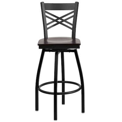 Flash Furniture HERCULES Series Traditional Metal X-Back Barstool, Black/Walnut Wood Seat, 2-Pieces/Pack (2XU6F8BXSWVWAW)