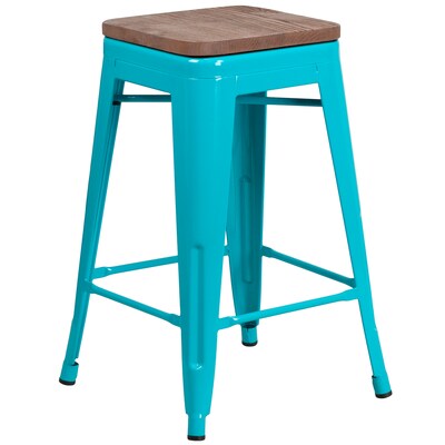 Flash Furniture Sinclair Industrial Metal Counter Height Stool without Back, Crystal Teal-Blue (ETBT350324CBW)