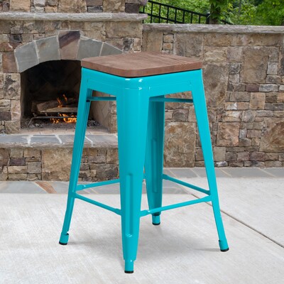 Flash Furniture Sinclair Industrial Metal Counter Height Stool without Back, Crystal Teal-Blue (ETBT350324CBW)