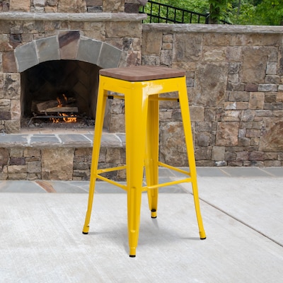 Flash Furniture Lily Industrial Metal Barstool without Back, Yellow (CH3132030YLW)