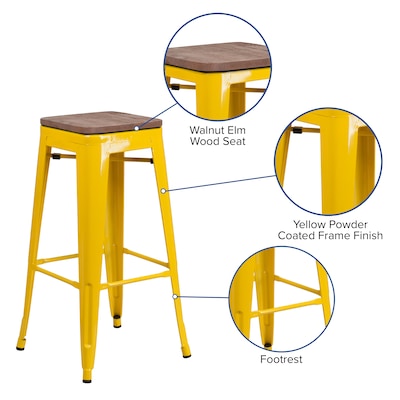 Flash Furniture Lily Industrial Metal Barstool without Back, Yellow (CH3132030YLW)