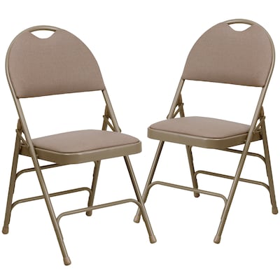 Flash Furniture HERCULES Series Fabric/Metal Folding Chair, Beige, 2/Pack (2HAMC705AF3BGE)
