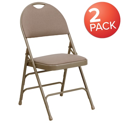 Flash Furniture HERCULES Series Fabric/Metal Folding Chair, Beige, 2/Pack (2HAMC705AF3BGE)