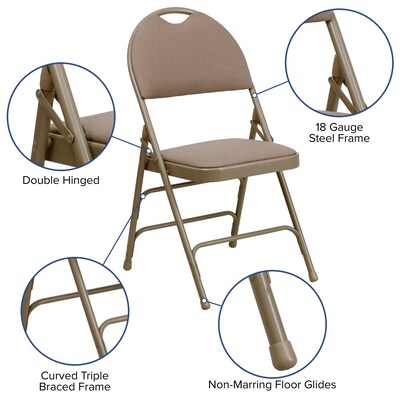 Flash Furniture HERCULES Series Fabric/Metal Folding Chair, Beige, 2/Pack (2HAMC705AF3BGE)