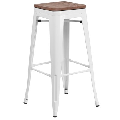Flash Furniture Lily Industrial Metal Barstool without Back, White (CH3132030WHW)