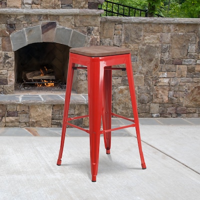 Flash Furniture Lily Industrial Metal Barstool without Back, Red (CH3132030REDW)