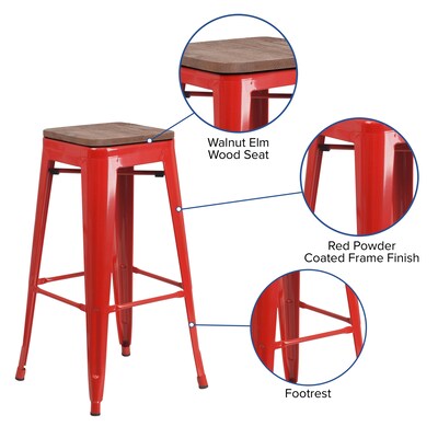 Flash Furniture Lily Industrial Metal Barstool without Back, Red (CH3132030REDW)